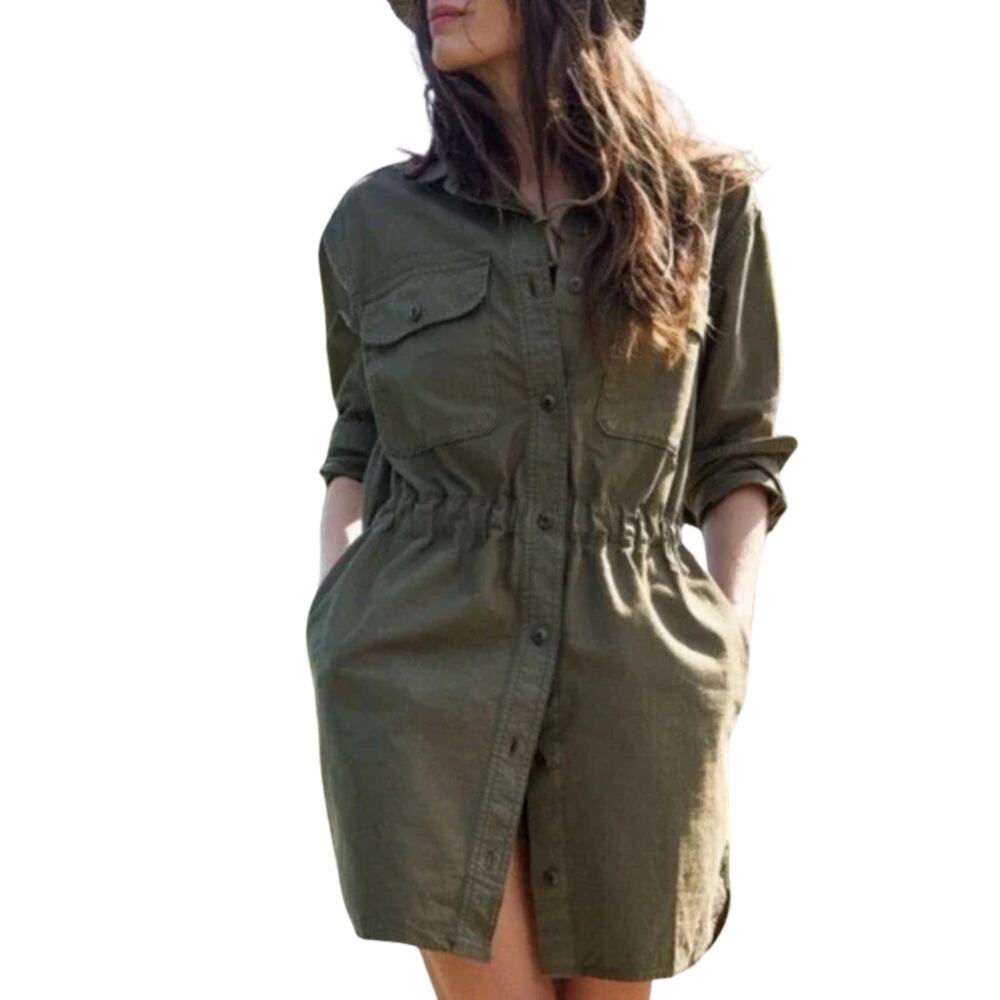 Outerknown Utility Shirt Dress Olive Green Button Front | Size XS | NWT